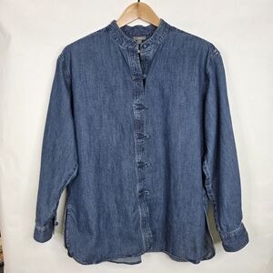 J.Jill Denim collarless long sleeves button down top